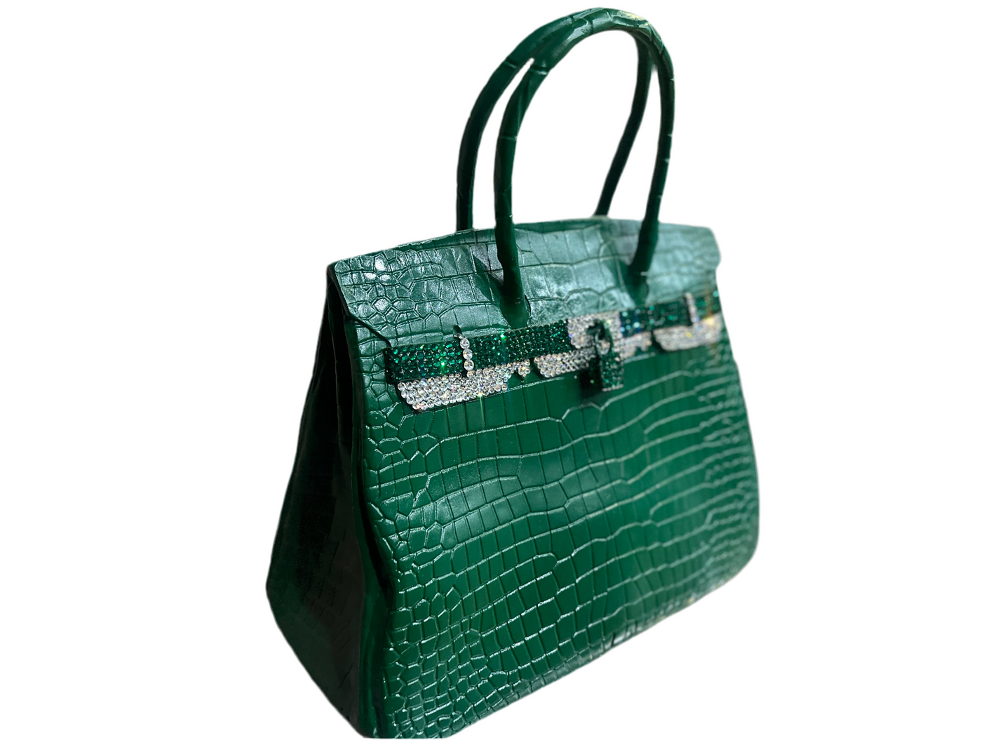 Luxury Birkin 40 Emerald Green Handbag - Swarovski Crystal Brass Details, Cocolea, , ,