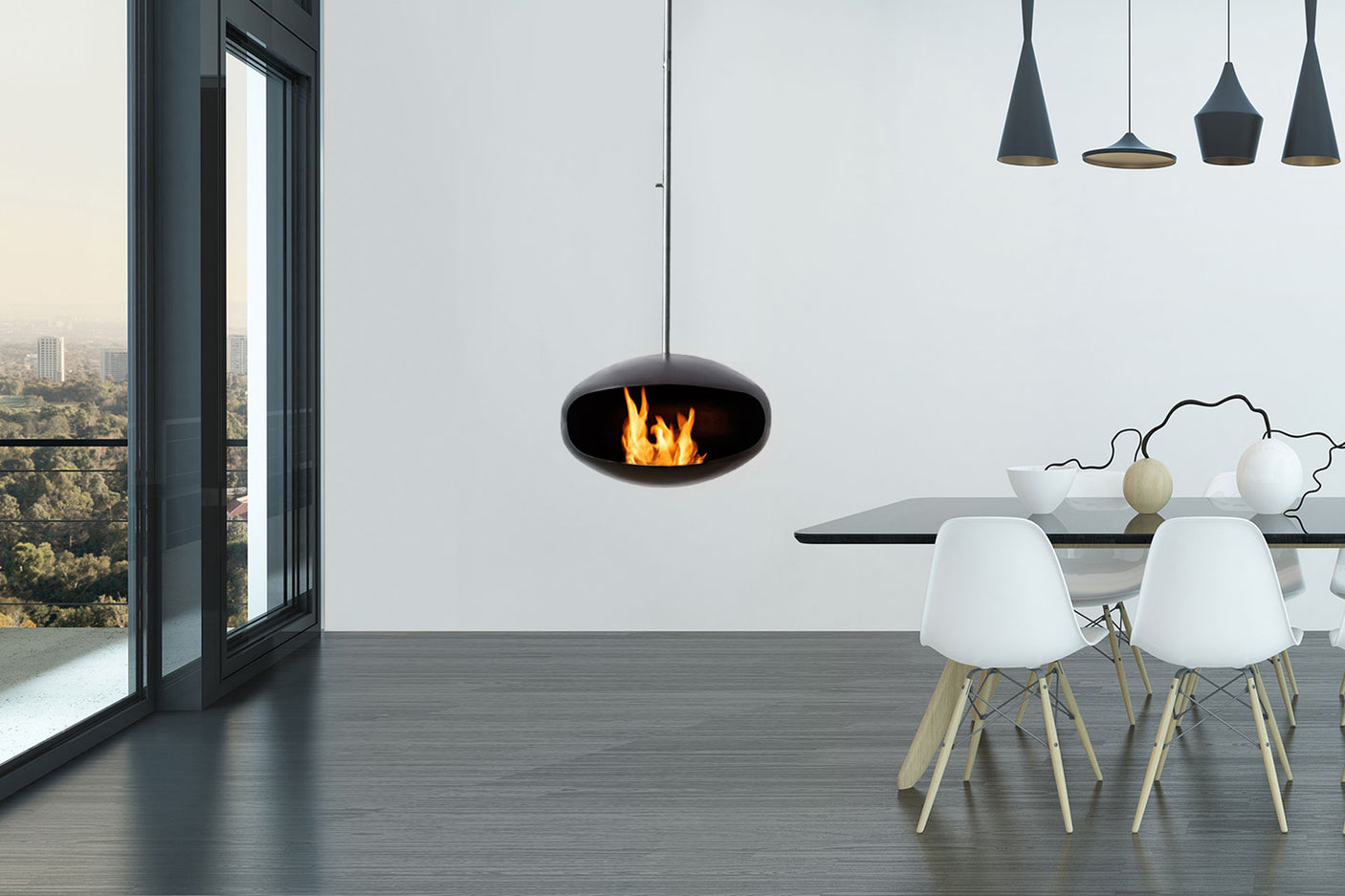 Cocoon Fires Aeris Hanging ALL BLACK -Ethanol Fireplace, Cocolea, , ,