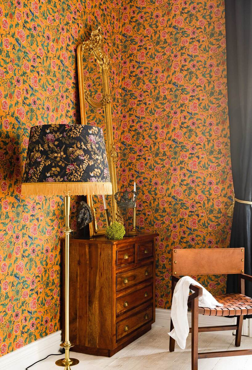 Chinese Ornament Wallpaper in Ochre, Cocolea Natty & Polly, , ,
