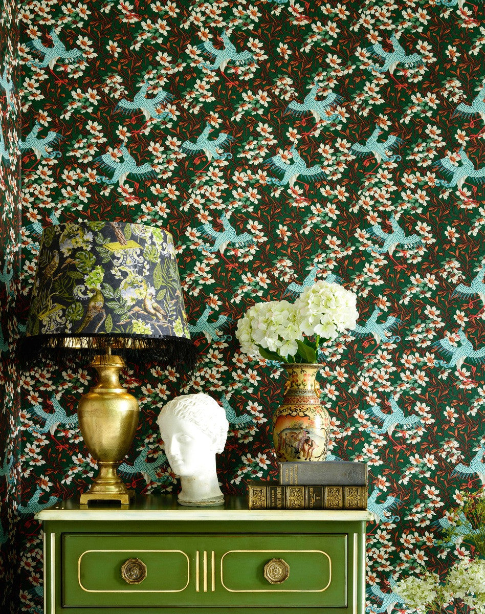 Chinoise Wallpaper in Green & Blue, Cocolea Natty & Polly, , ,