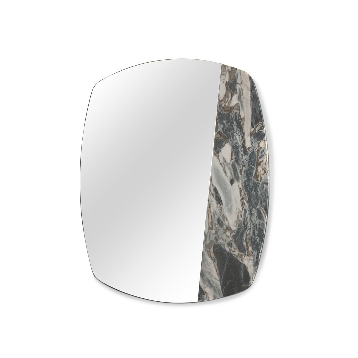 Maison Debrah Zylar square wall mirror combining silver mirror glass and grey sapphire marble