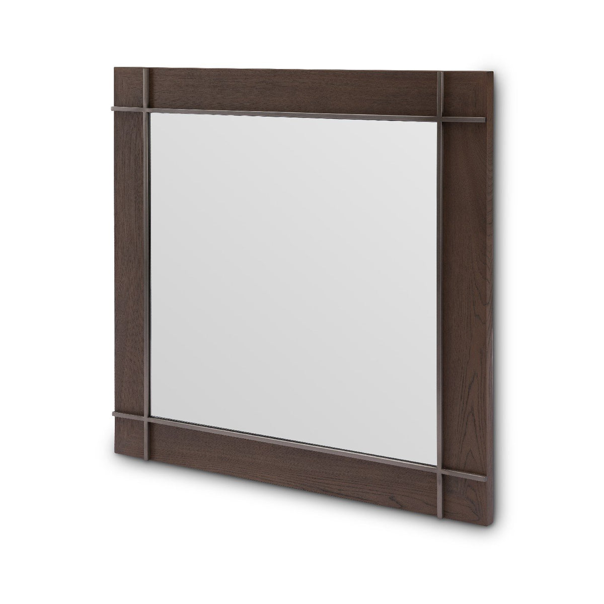 Maison Debrah Cevora square mirror with light grey elm veneer panels and matte nickel frame