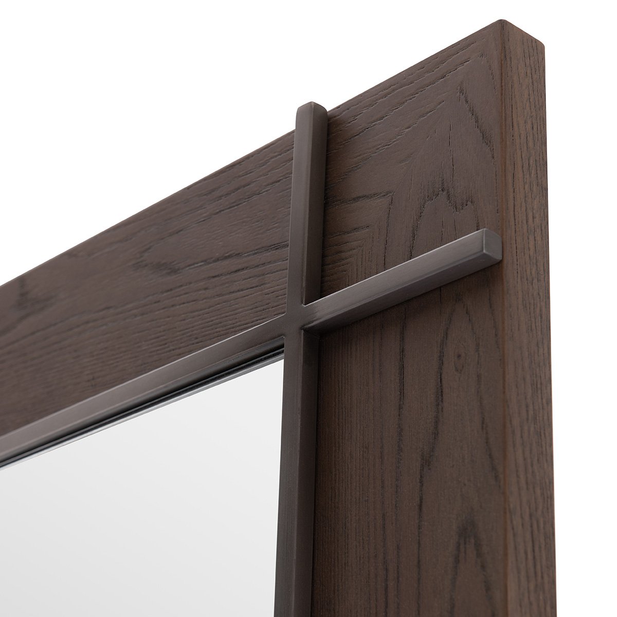 Maison Debrah Cevora square mirror with light grey elm veneer panels and matte nickel frame — view 3