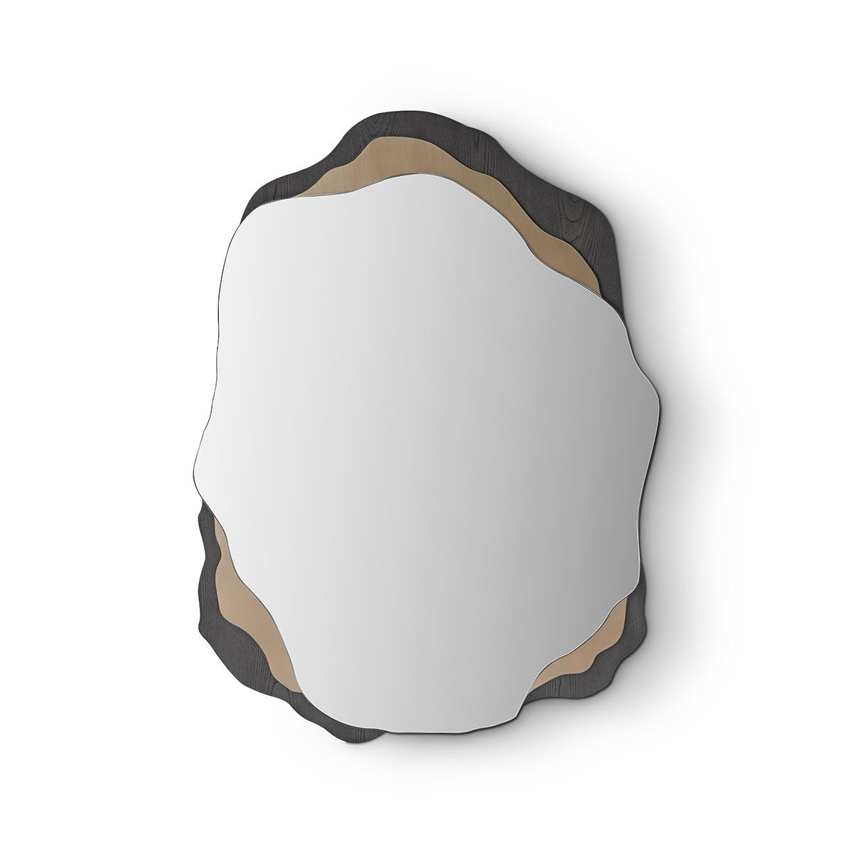 Korin Layered Wall Mirror with Dark Elm & Brass Panels, Maison Debrah, , ,