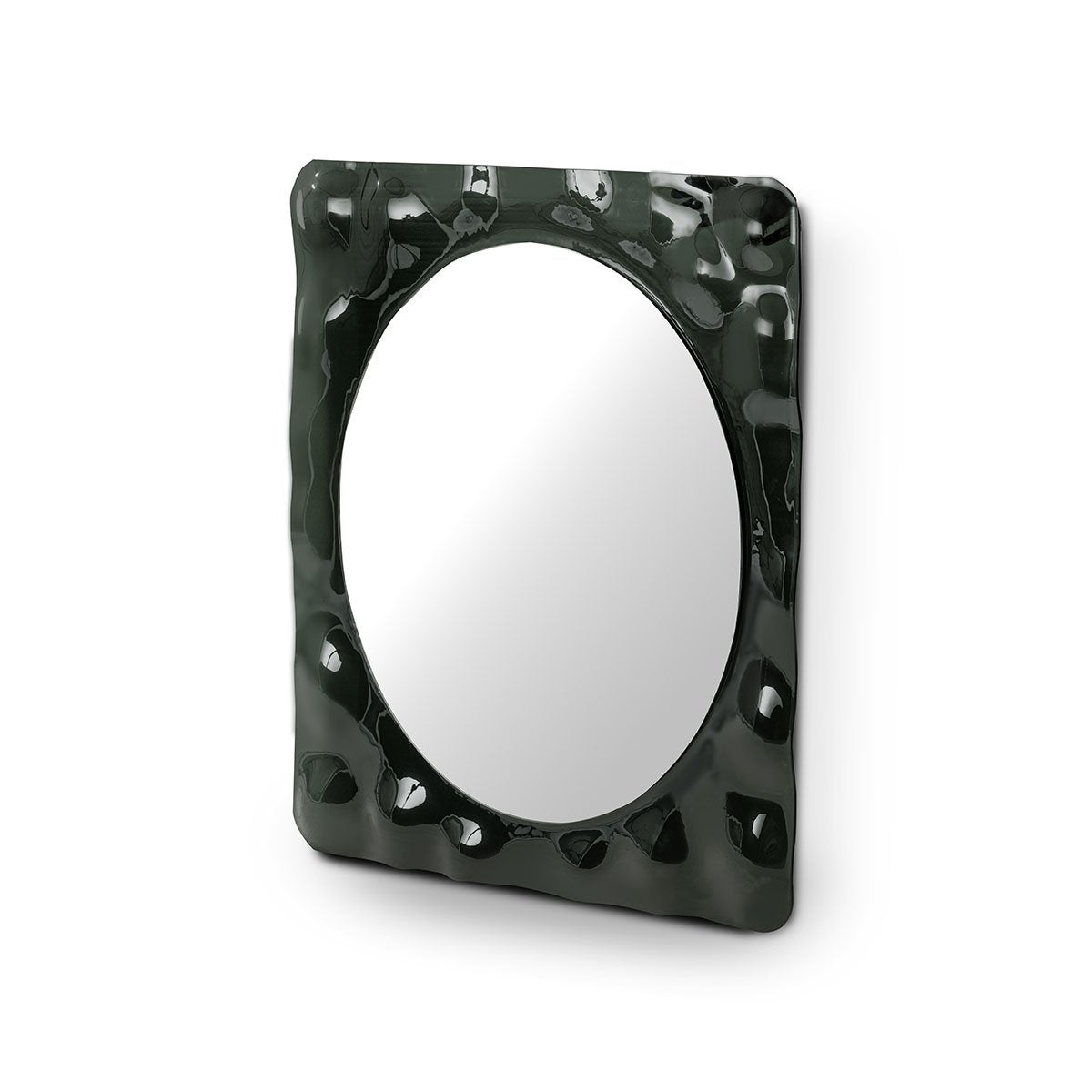 Maison Debrah Aynor square wall mirror with glossy black melted glass and matte black backboard — view 2