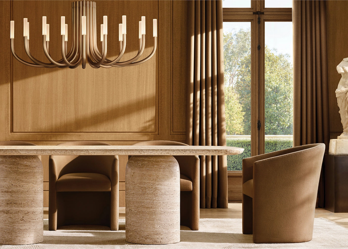 Cascadia Travertine Curved Rectangle Dining Table, Cocolea, , ,