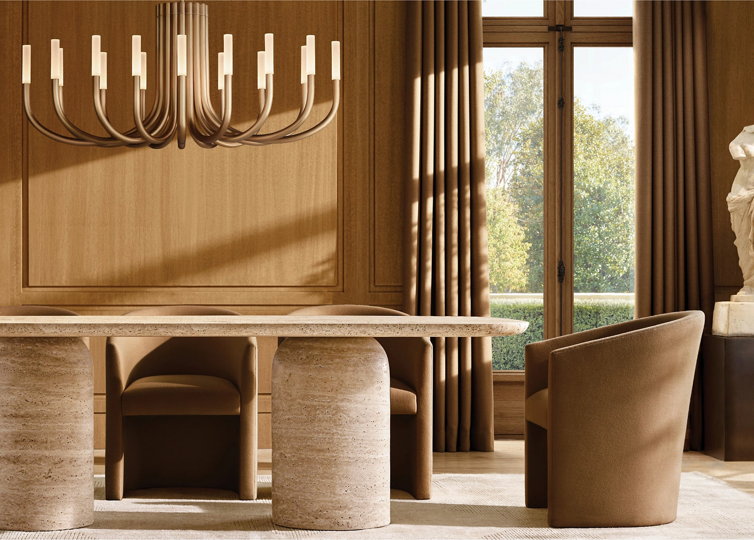 Cascadia Travertine Curved Rectangle Dining Table, Cocolea, , ,