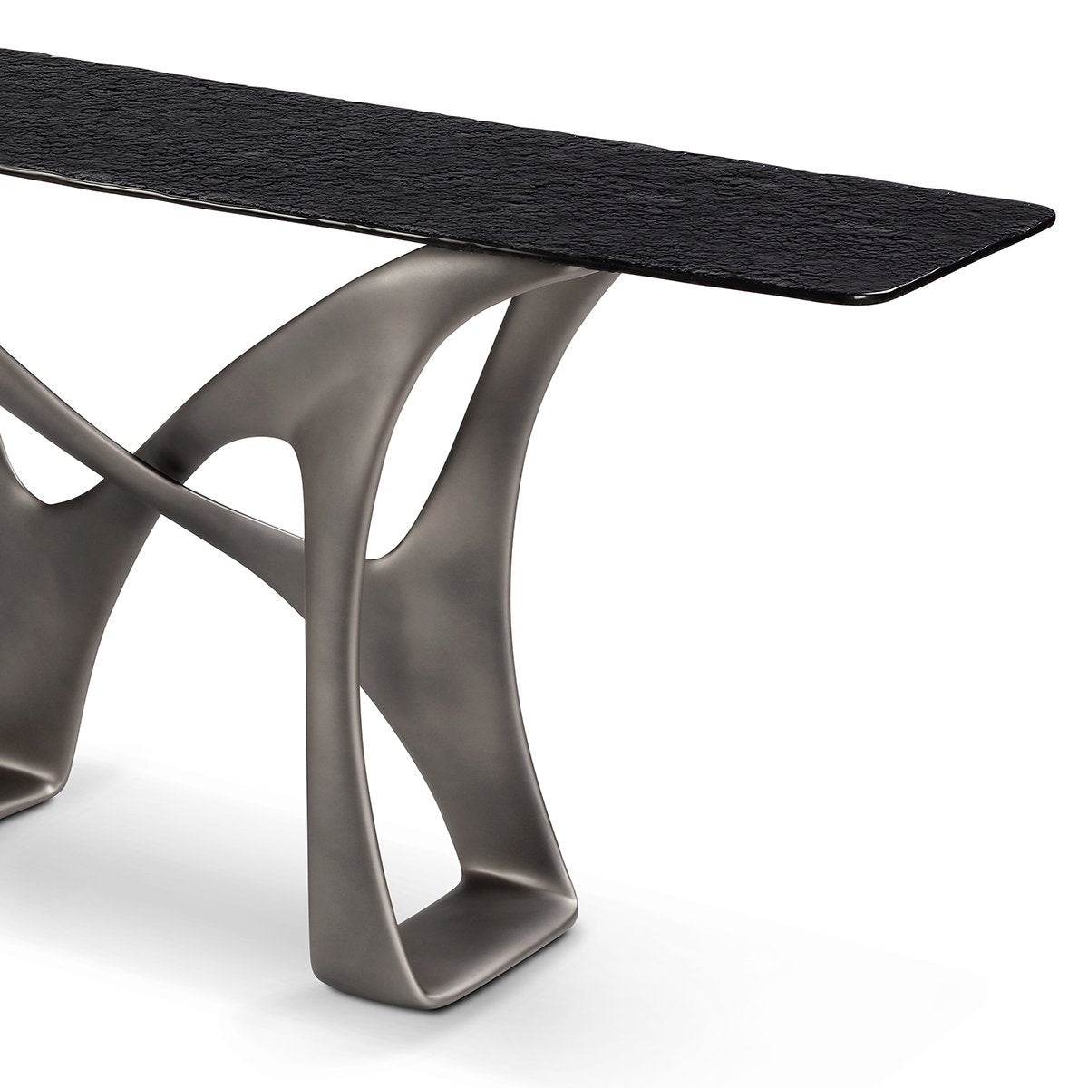 Maison Debrah Drevanne console table with grey molten glass top on sculpted dual-tone base — view 3