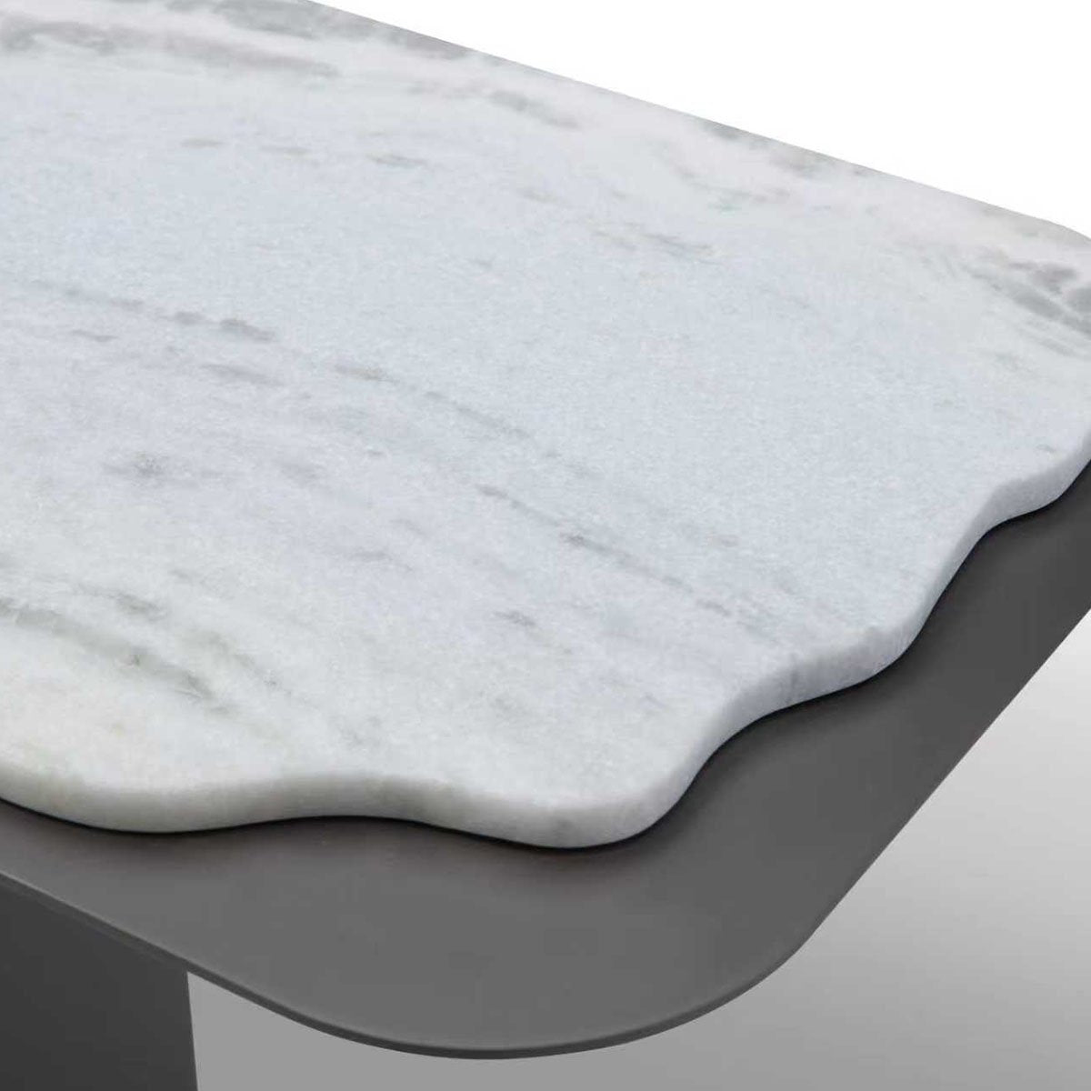 Maison Debrah Cyrin console table with leathered Dream Blue marble top on grey metal base — view 3