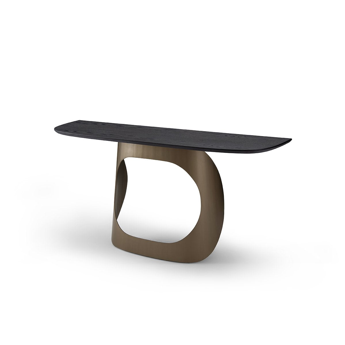Maison Debrah Lavor console table with dark oak veneer top on an arched brass base — view 2