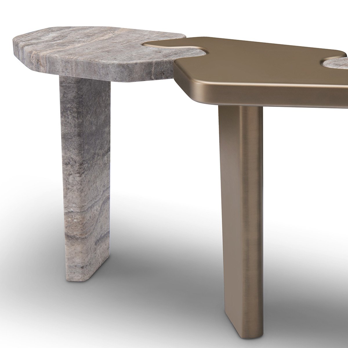 Maison Debrah Varlen console table in grey travertine with central brass lacquer top and leg — view 3