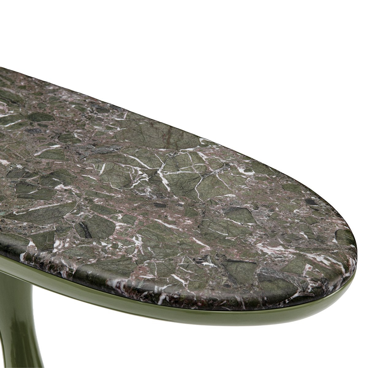 Maison Debrah Sylven green marble console table on a sculpted olive gloss lacquer base — view 3