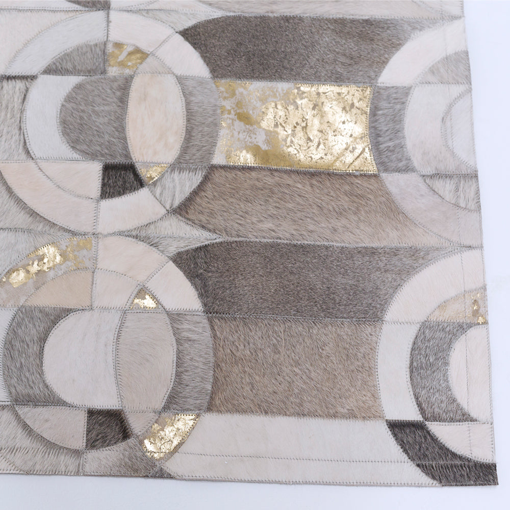 Curvo Gray & Gold Art Hide Rug, Cocolea, , ,