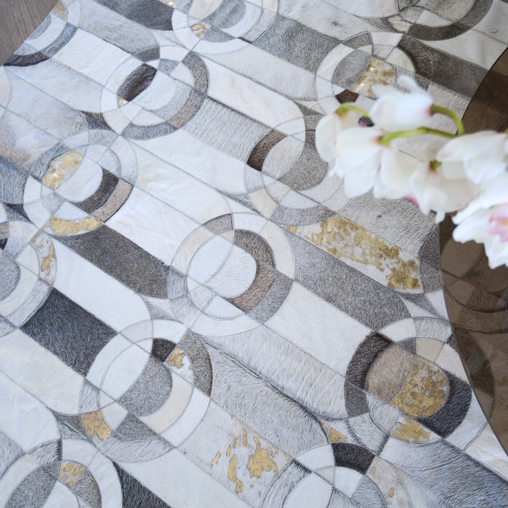 Curvo Gray & Gold Art Hide Rug, Cocolea, , ,