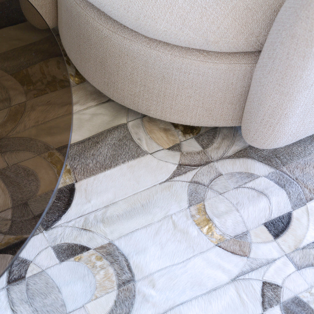 Curvo Gray & Gold Art Hide Rug, Cocolea, , ,