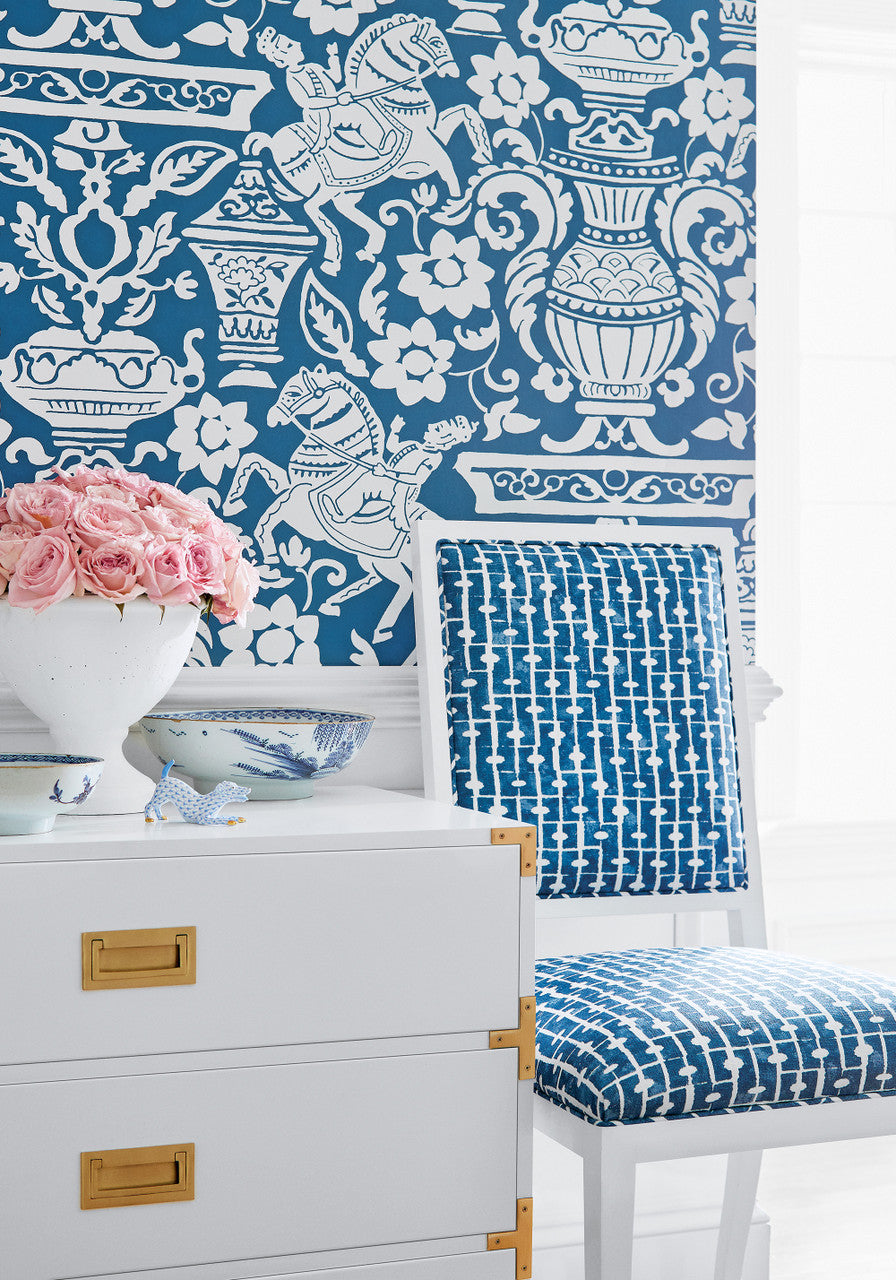 Galway wallpaper in Navy by Natty & Polly, close-up of the pattern and texture