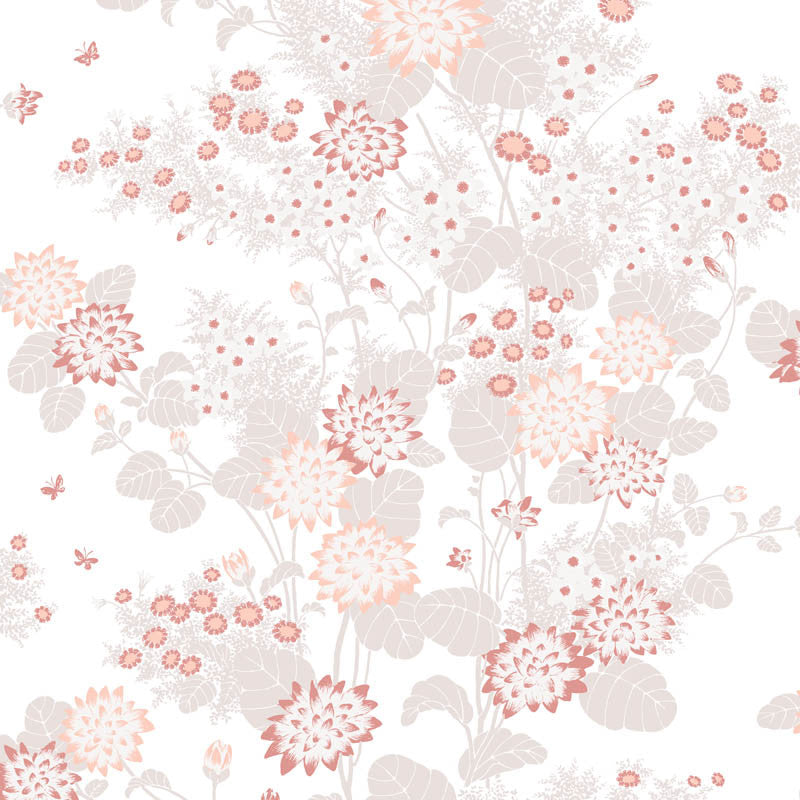 Chinese Floral wallpaper in Pink Sand by Natty & Polly, full pattern view