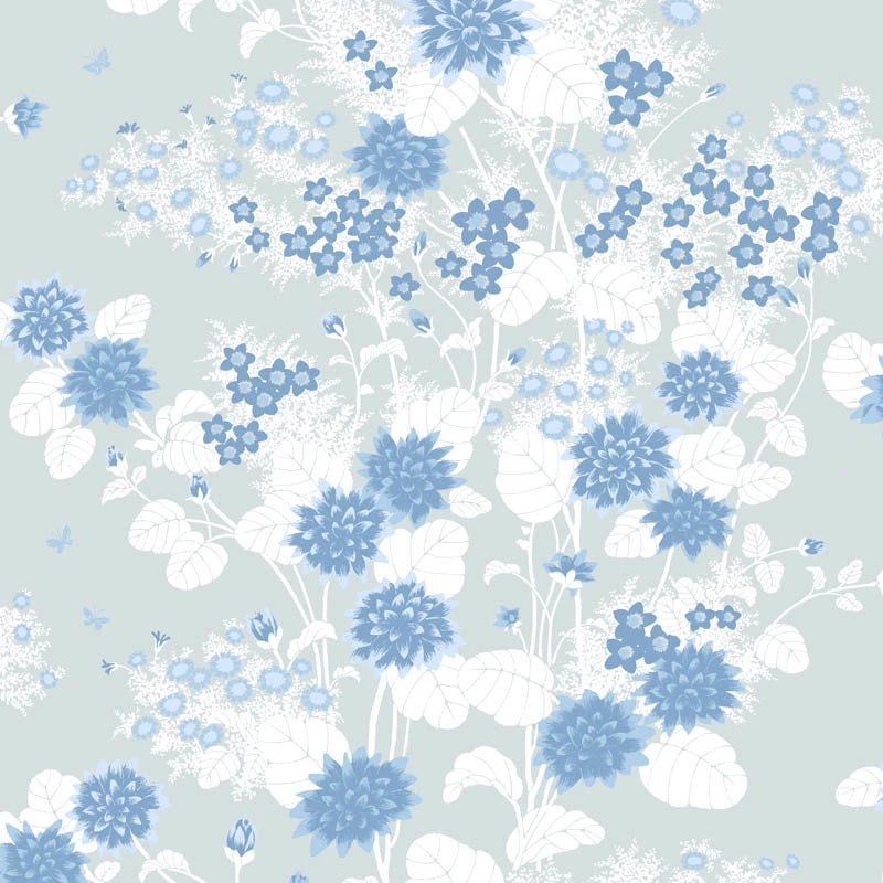 Chinese Floral wallpaper in Surf by Natty & Polly, full pattern view