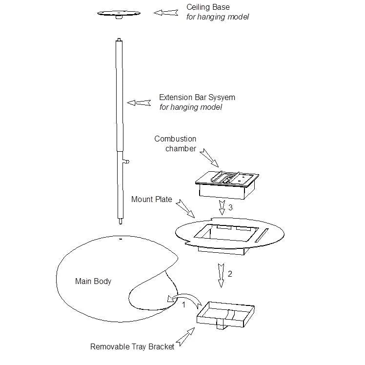 Cocoon Aeris Hanging Ethanol Fireplace – Matt White with White Angled Hanging Pole, Cocolea, , ,