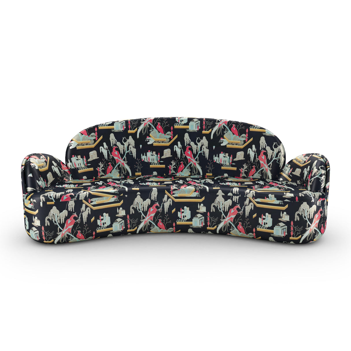 Strings Sofa - Plush Black-Pink Jacquard Fabric, Cocolea, , ,