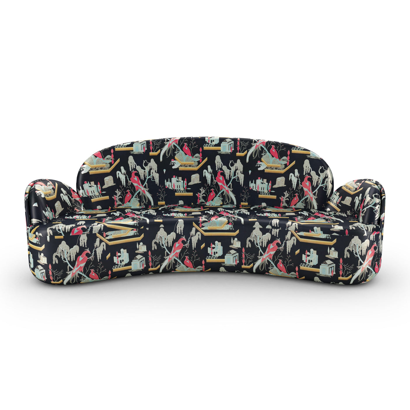 Strings Sofa - Plush Black-Pink Jacquard Fabric, Cocolea, , ,