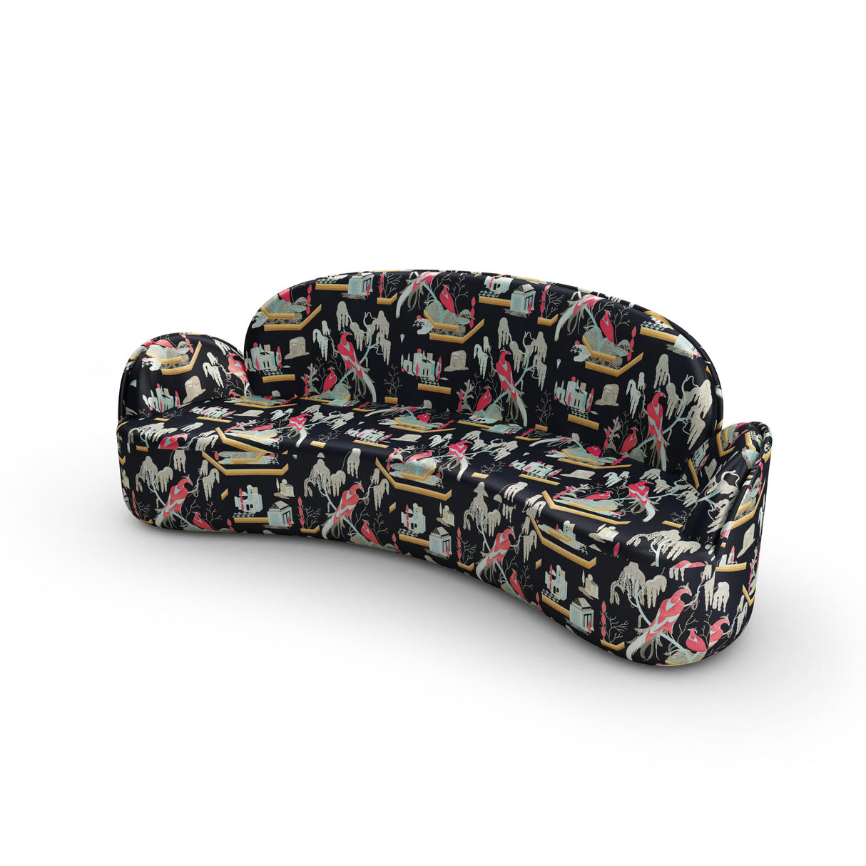 Strings Sofa - Plush Black-Pink Jacquard Fabric, Cocolea, , ,