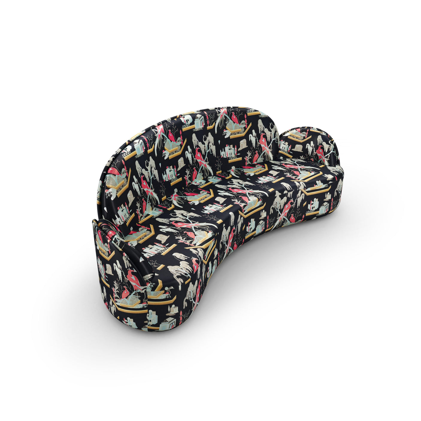 Strings Sofa - Plush Black-Pink Jacquard Fabric, Cocolea, , ,