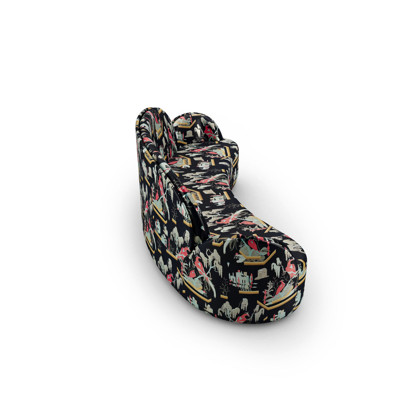 Strings Sofa - Plush Black-Pink Jacquard Fabric, Cocolea, , ,