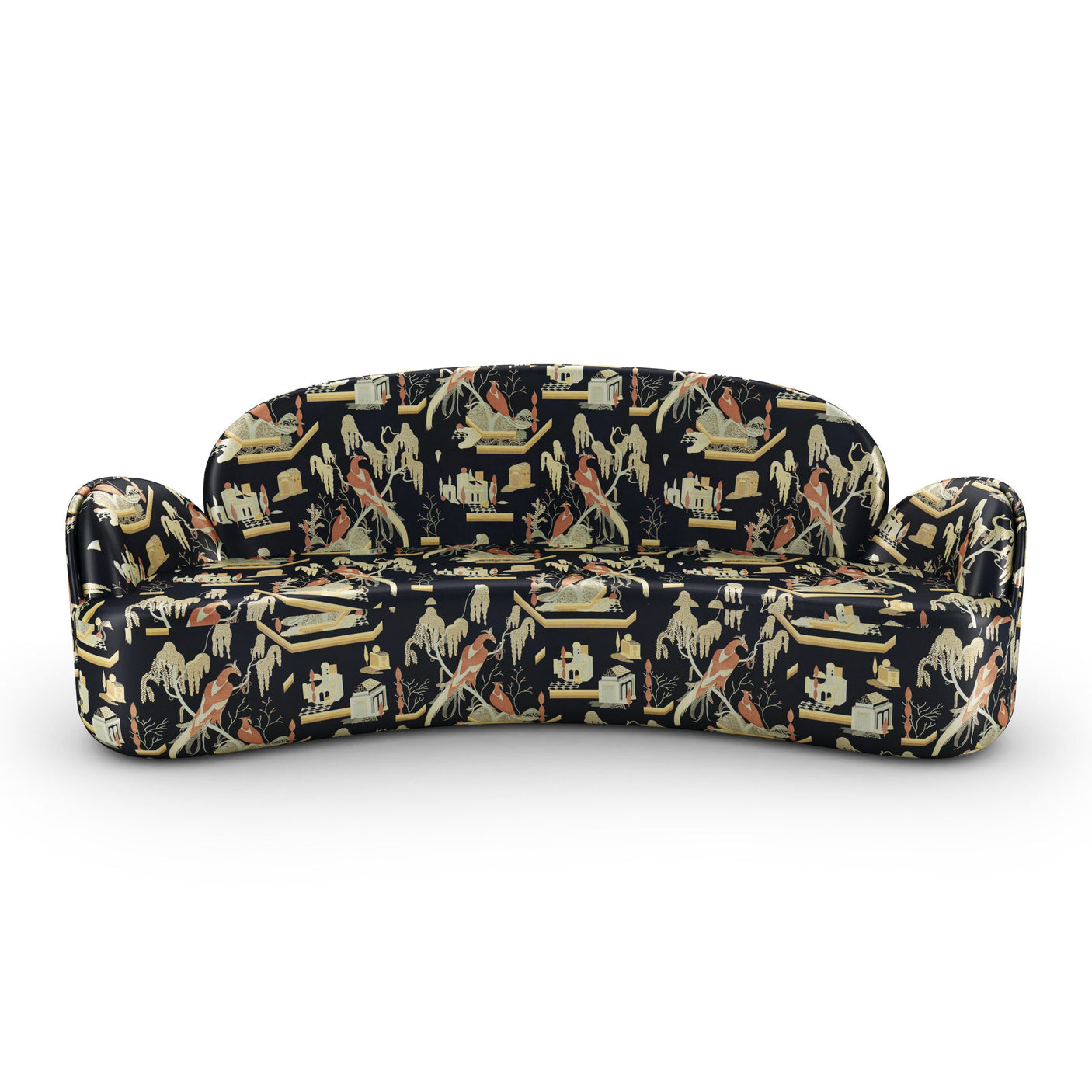 Strings Sofa - Plush Black-Beige Jacquard Fabric, Cocolea, , ,