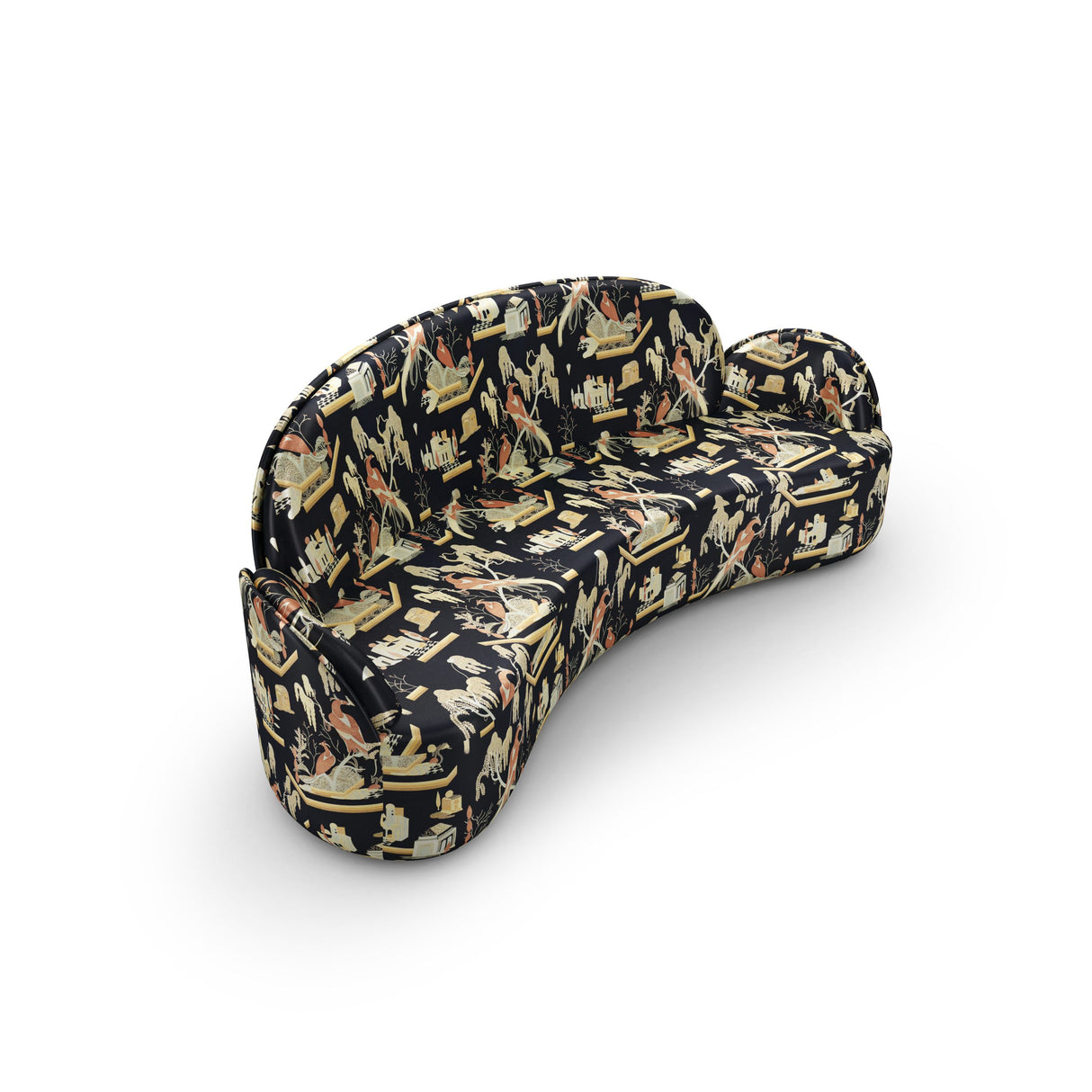 Strings Sofa - Plush Black-Beige Jacquard Fabric, Cocolea, , ,