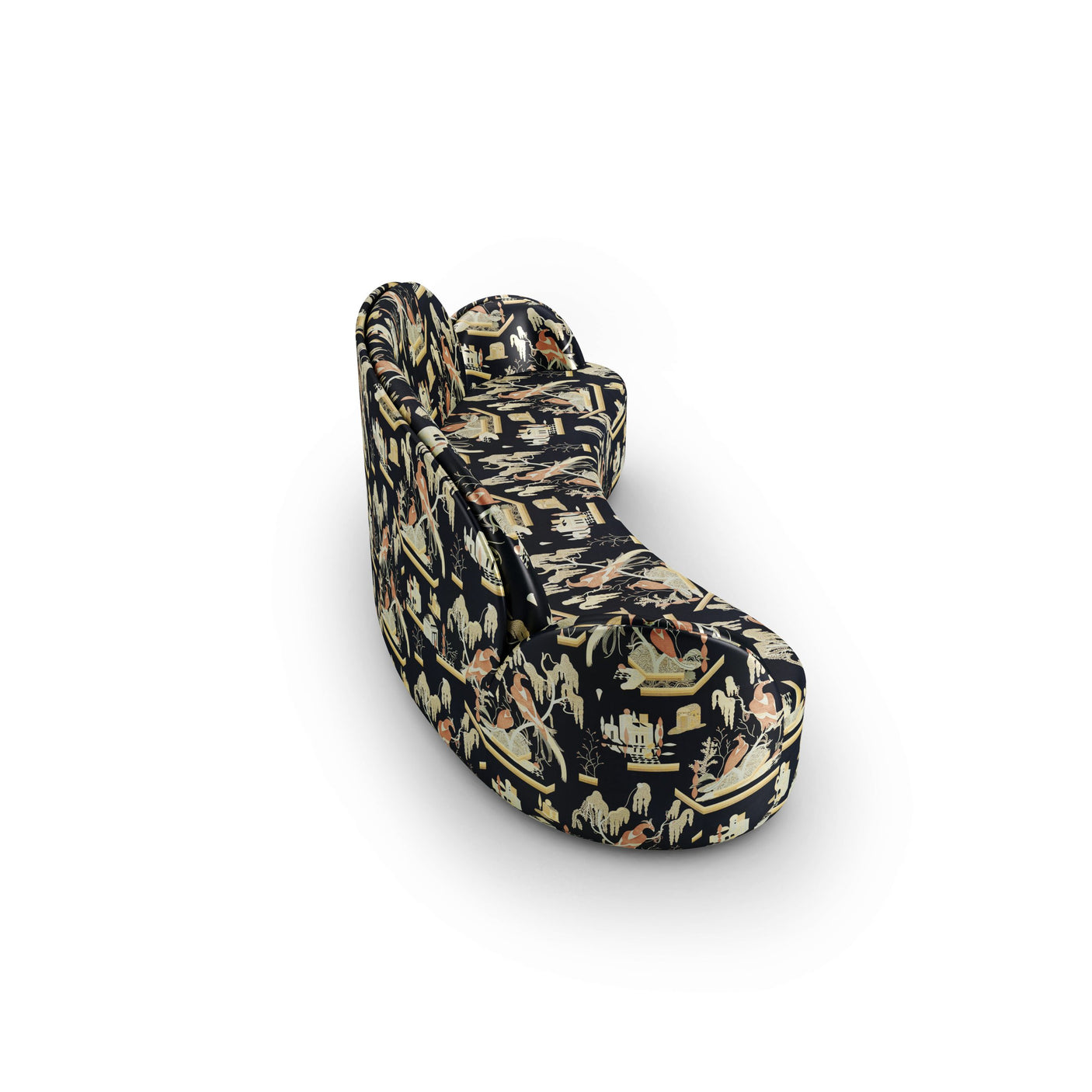 Strings Sofa - Plush Black-Beige Jacquard Fabric, Cocolea, , ,