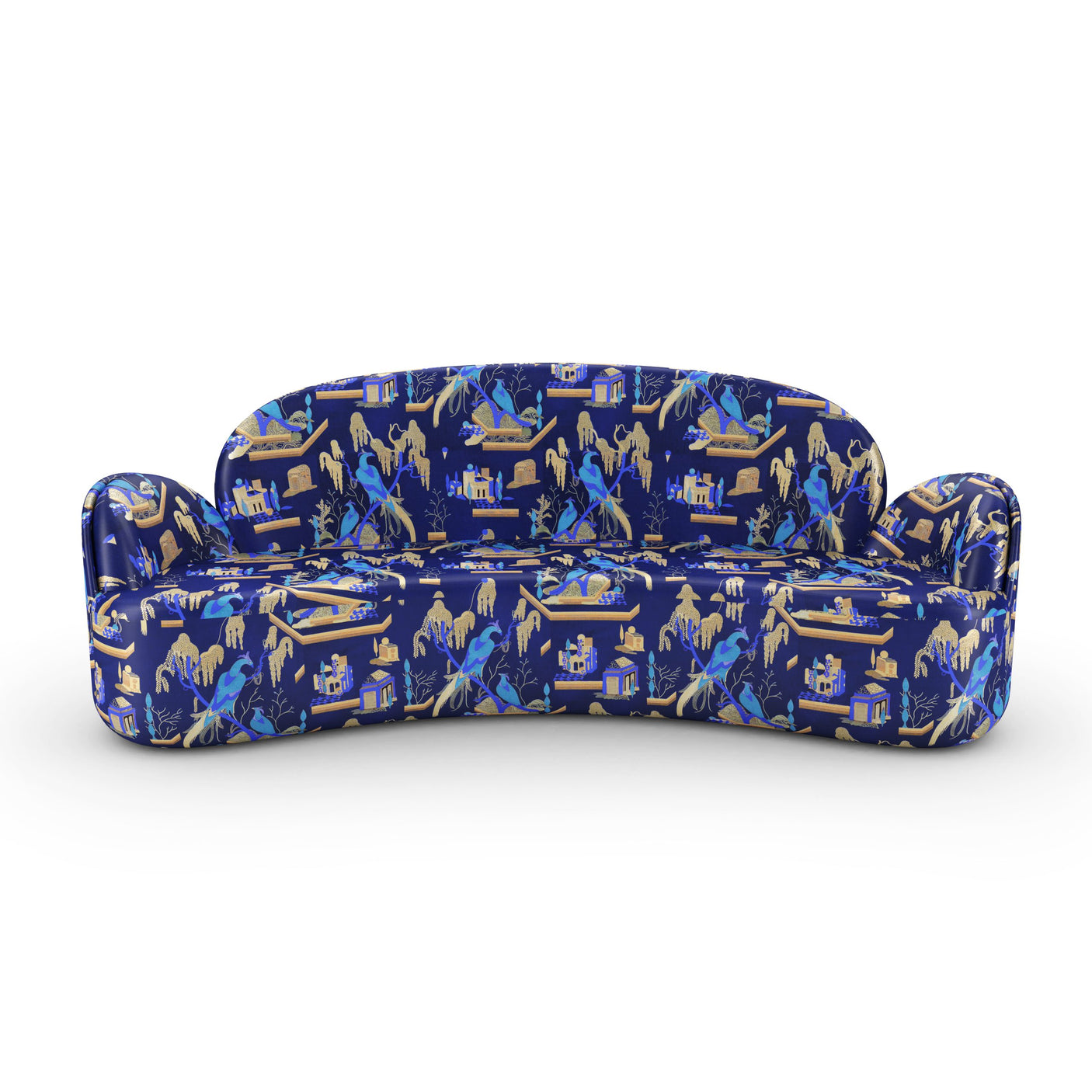 Strings Sofa - Plush Blue Jacquard Fabric, Cocolea, , ,