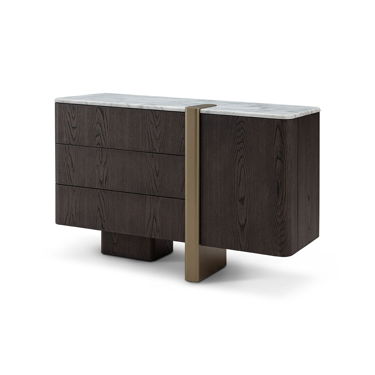 Maison Debrah Oragon low cabinet with white marble top, dark grey elm body and brass leg — view 2