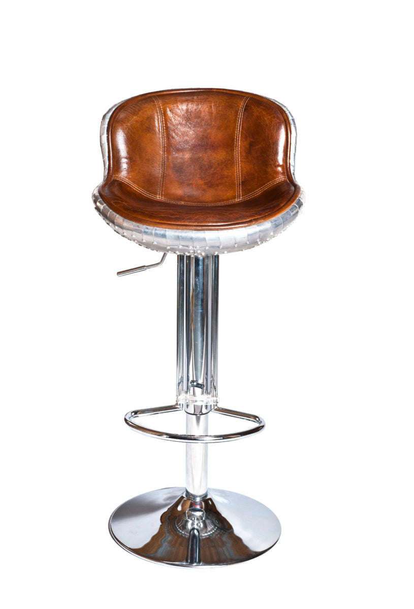 The Baron X2 Aluminium and Brown Leather Bar Stool, Cocolea, , ,