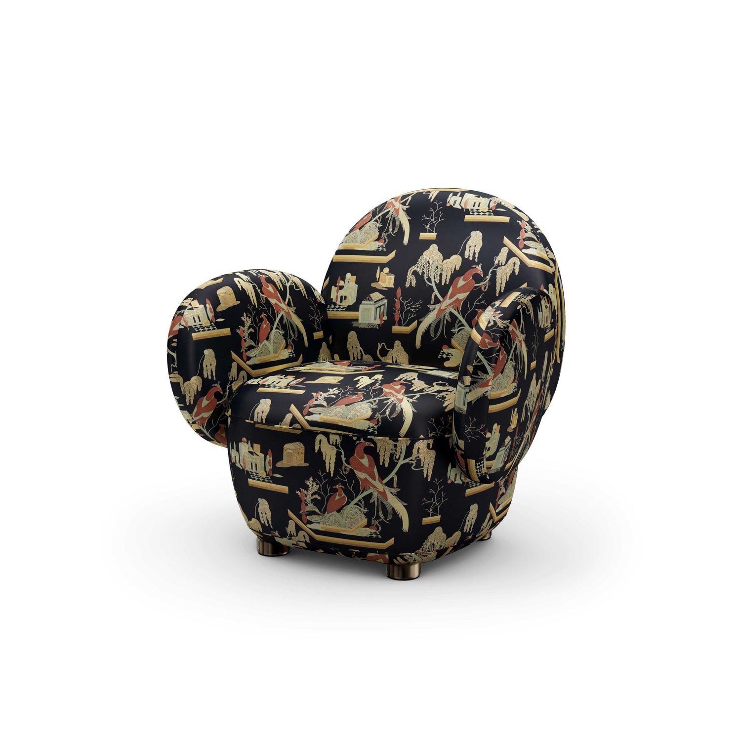 Dolce Armchair - Plush Black-Beige Jacquard Fabric, Cocolea, , ,