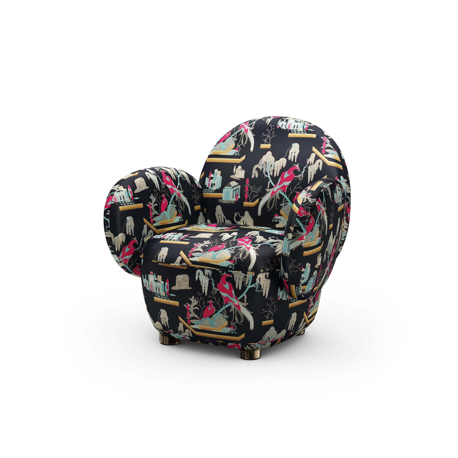 Dolce Armchair - Plush Black-Pink Jacquard Fabric, Cocolea, , ,