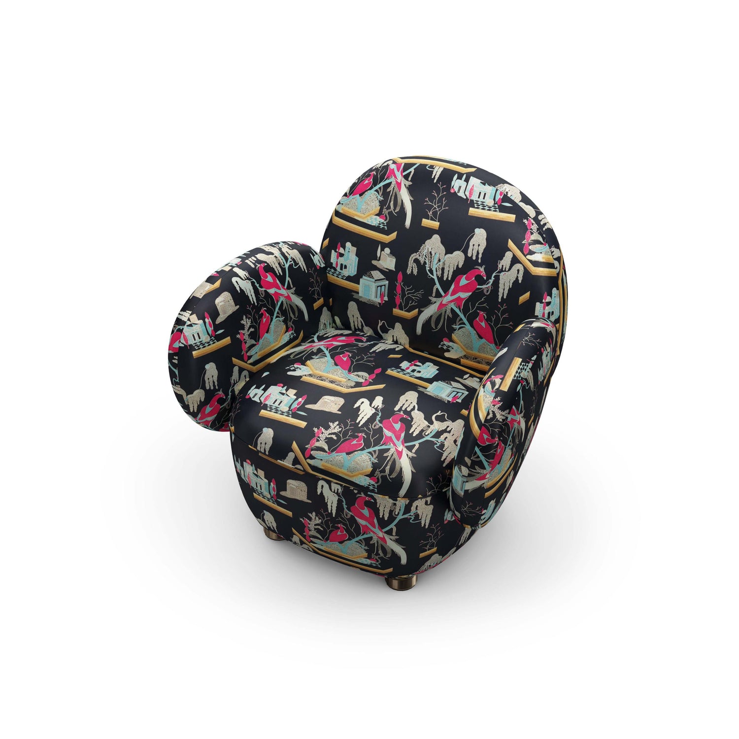 Dolce Armchair - Plush Black-Pink Jacquard Fabric, Cocolea, , ,