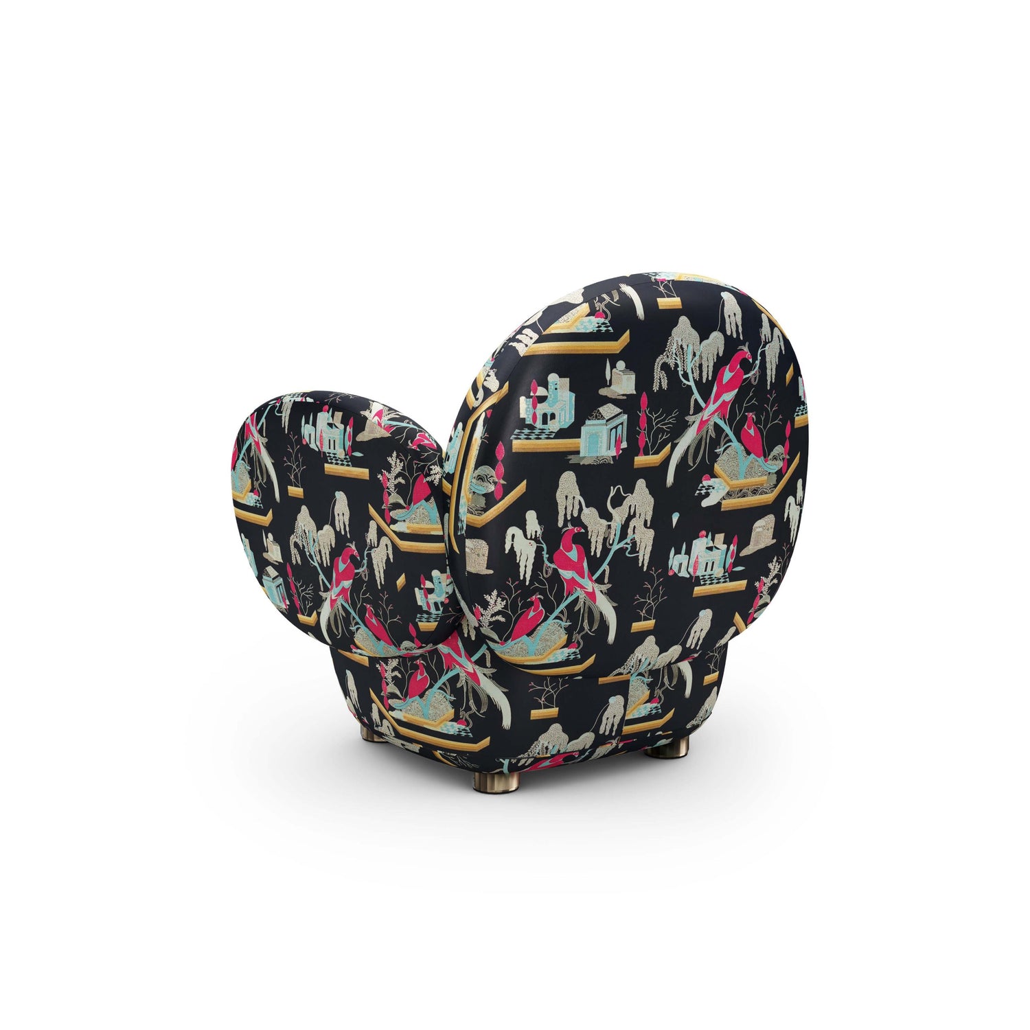 Dolce Armchair - Plush Black-Pink Jacquard Fabric, Cocolea, , ,