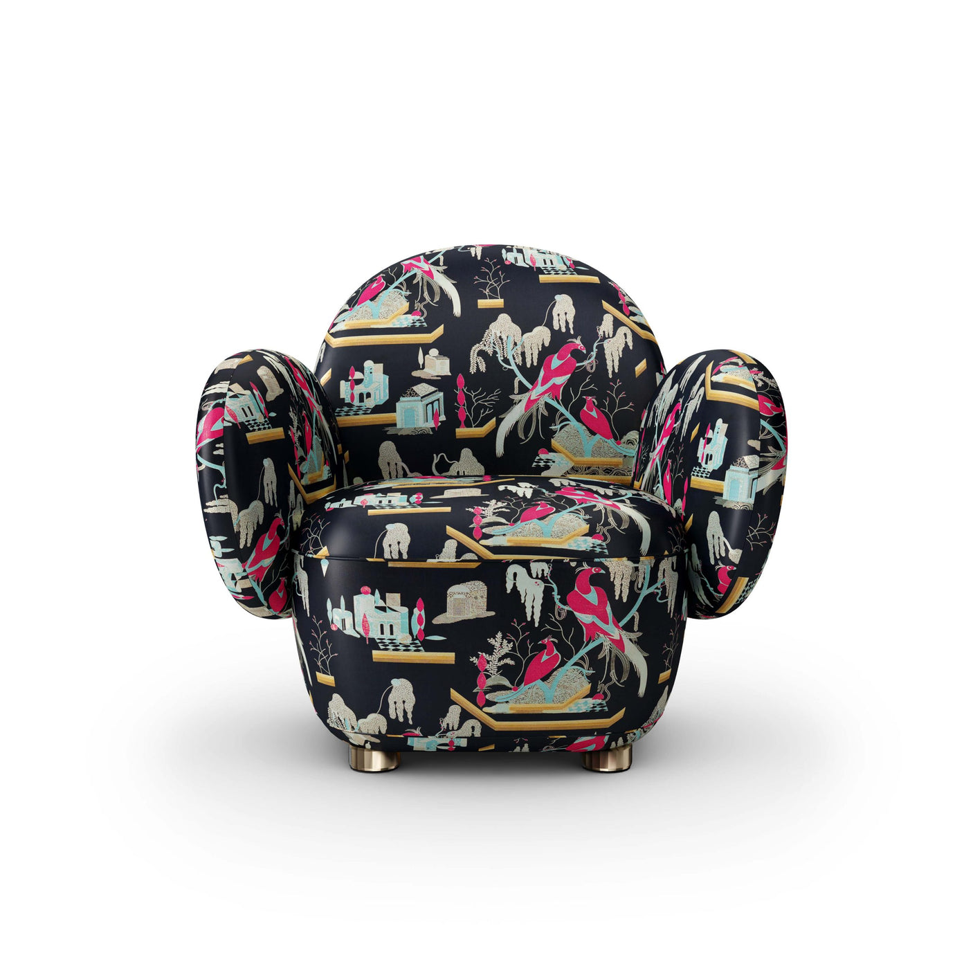 Dolce Armchair - Plush Black-Pink Jacquard Fabric, Cocolea, , ,