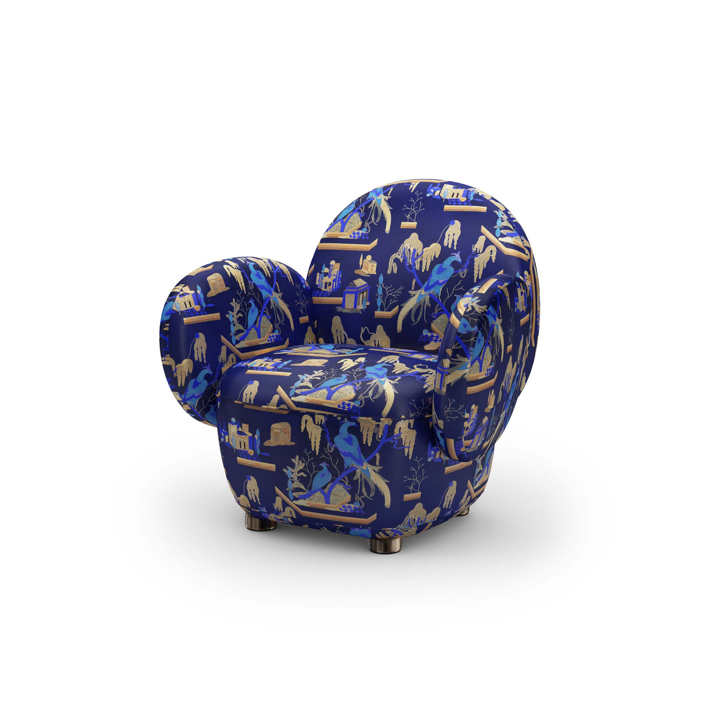 Dolce Armchair - Plush Blue Jacquard Fabric, Cocolea, , ,