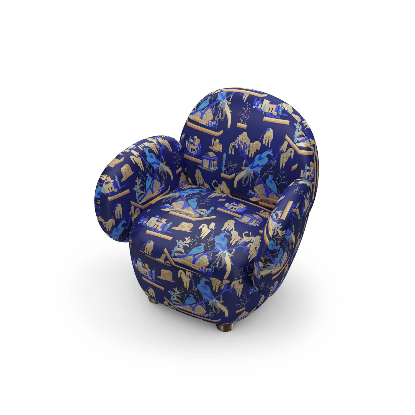 Dolce Armchair - Plush Blue Jacquard Fabric, Cocolea, , ,