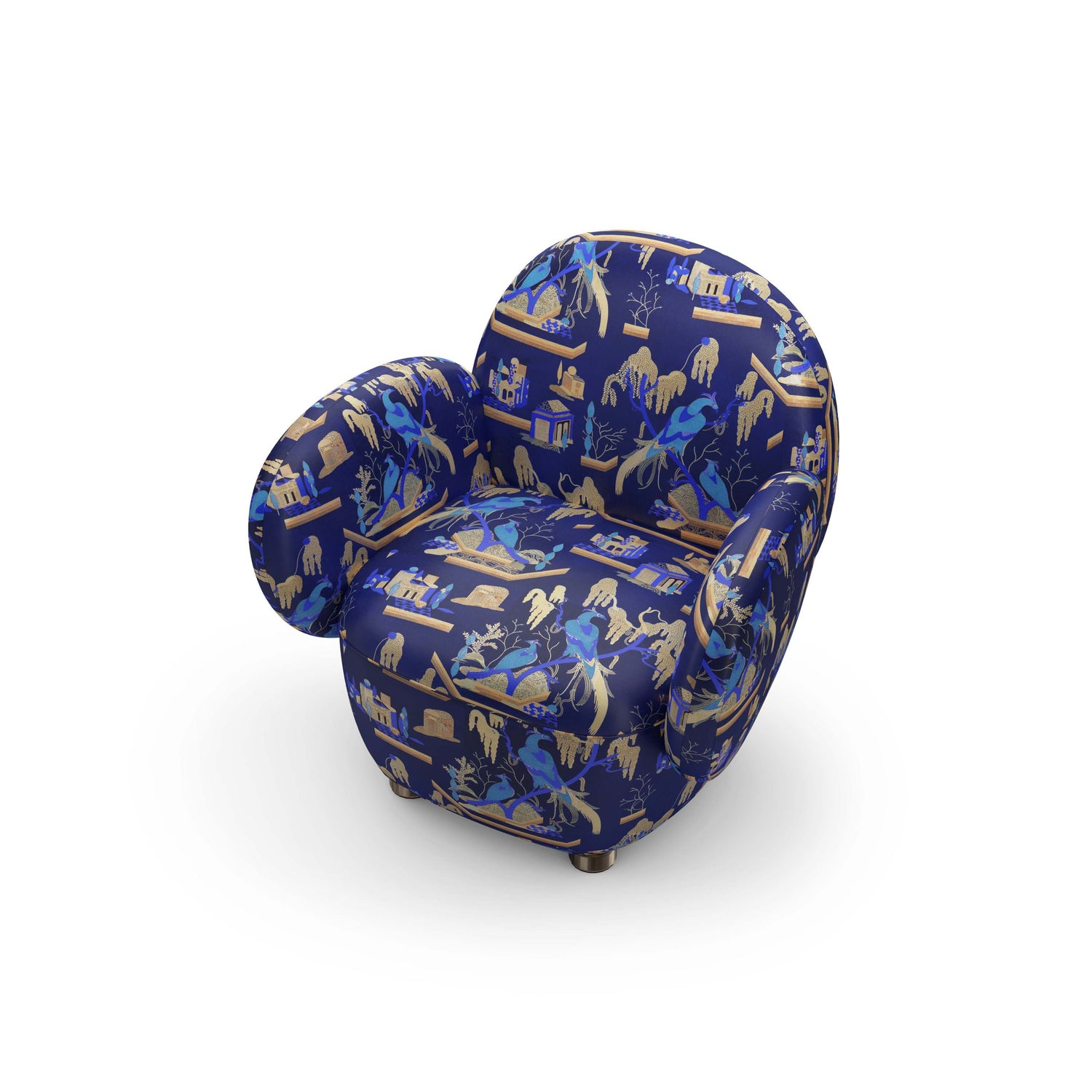 Dolce Armchair - Plush Blue Jacquard Fabric, Cocolea, , ,