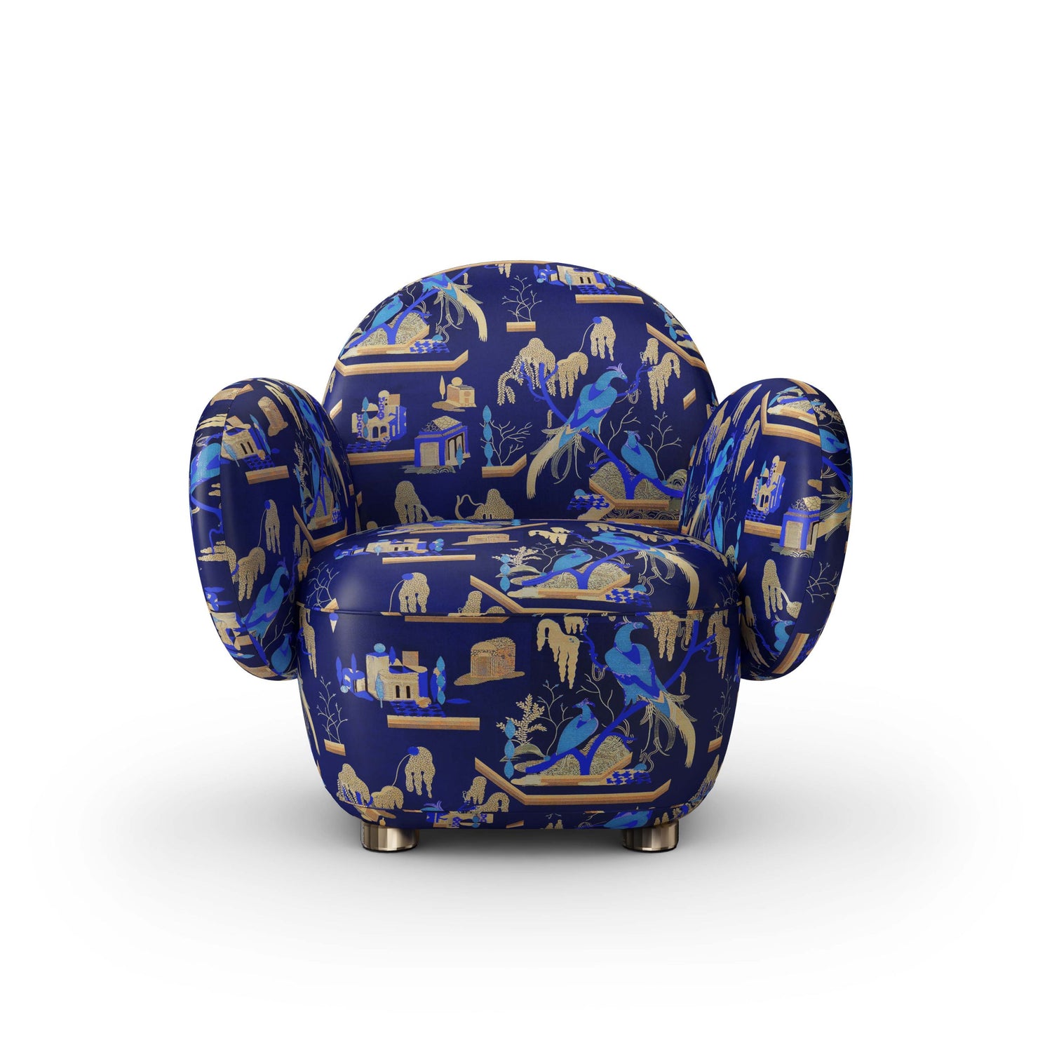 Dolce Armchair - Plush Blue Jacquard Fabric, Cocolea, , ,