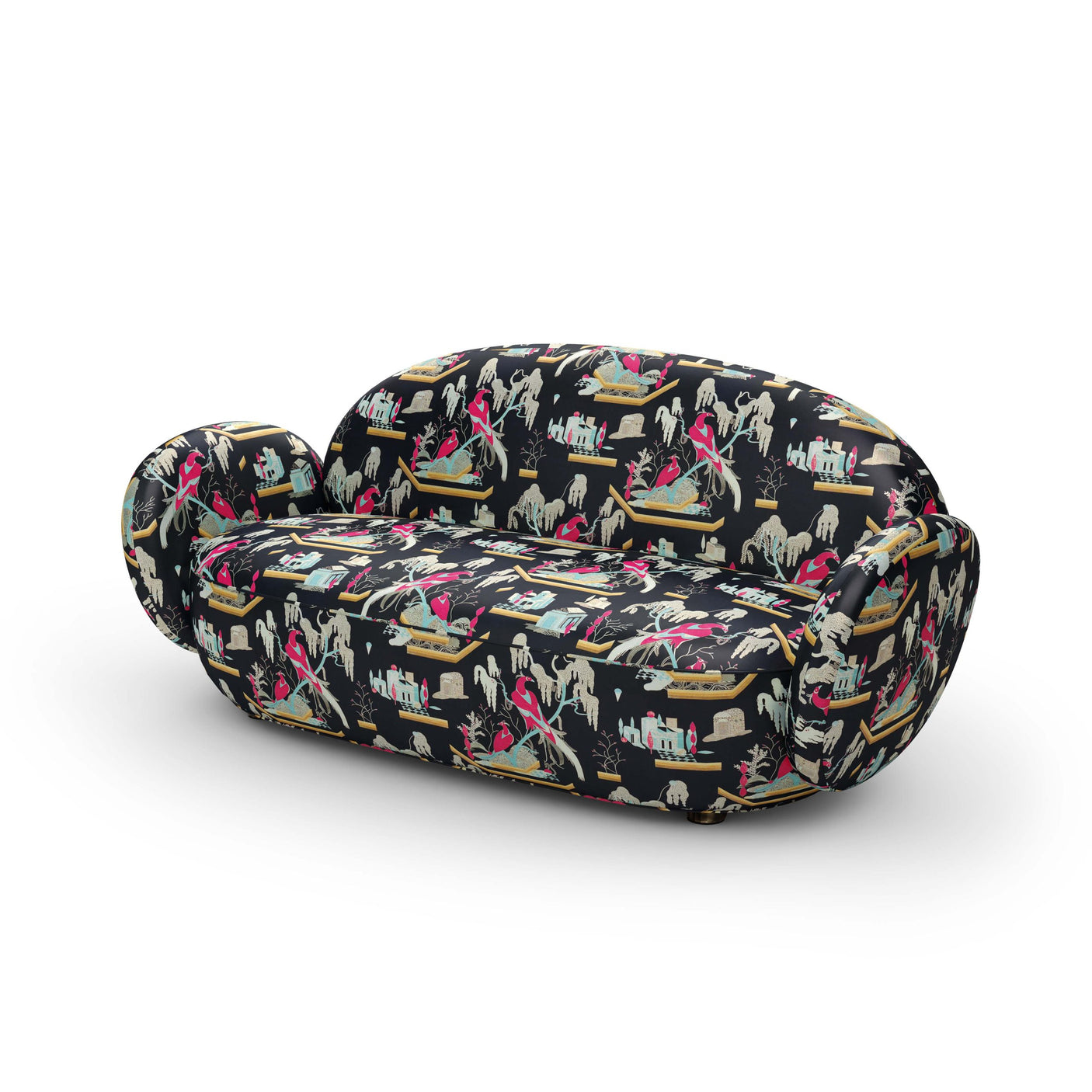 Dolce Sofa - Plush Black-Pink Jacquard Fabric, Cocolea, , ,