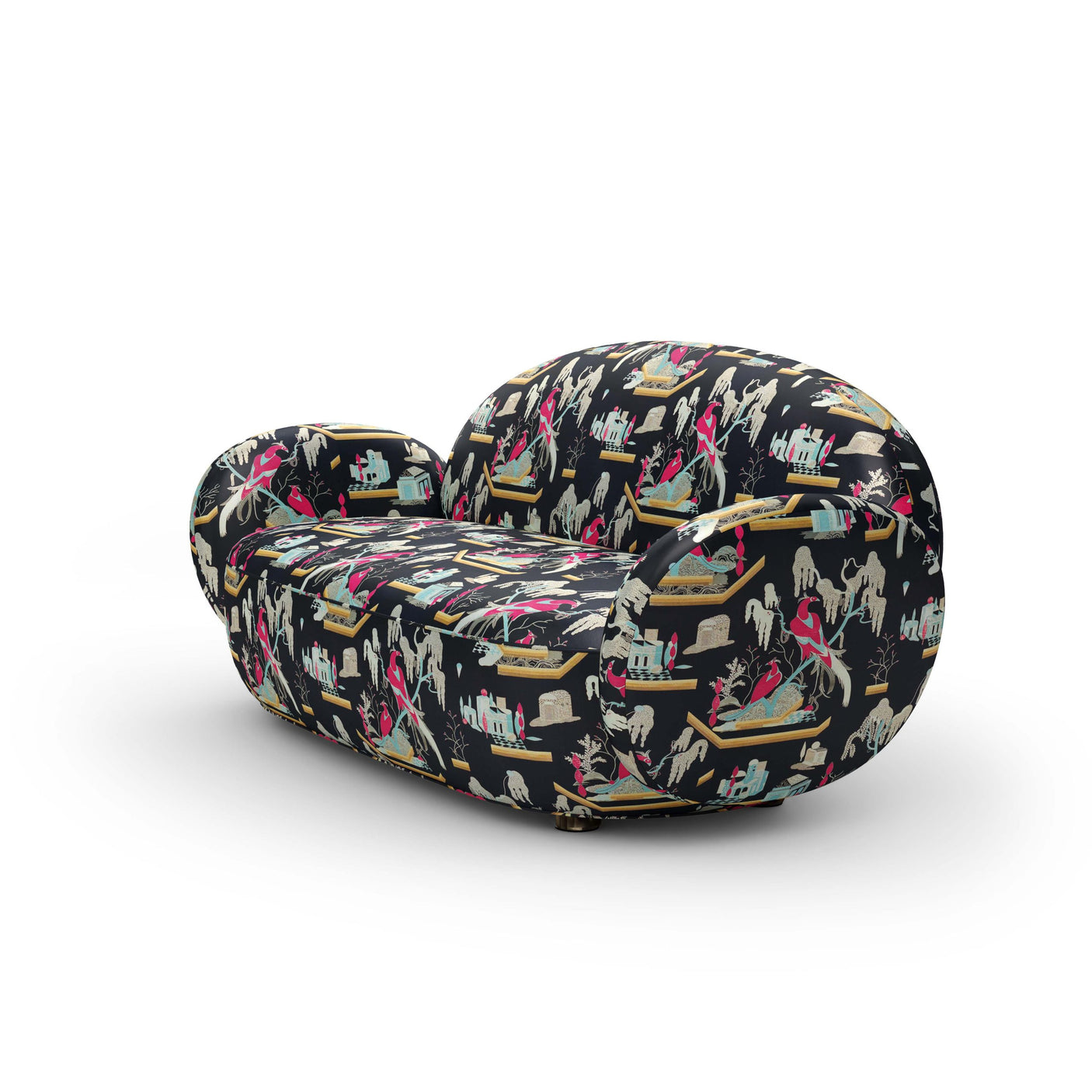 Dolce Sofa - Plush Black-Pink Jacquard Fabric, Cocolea, , ,