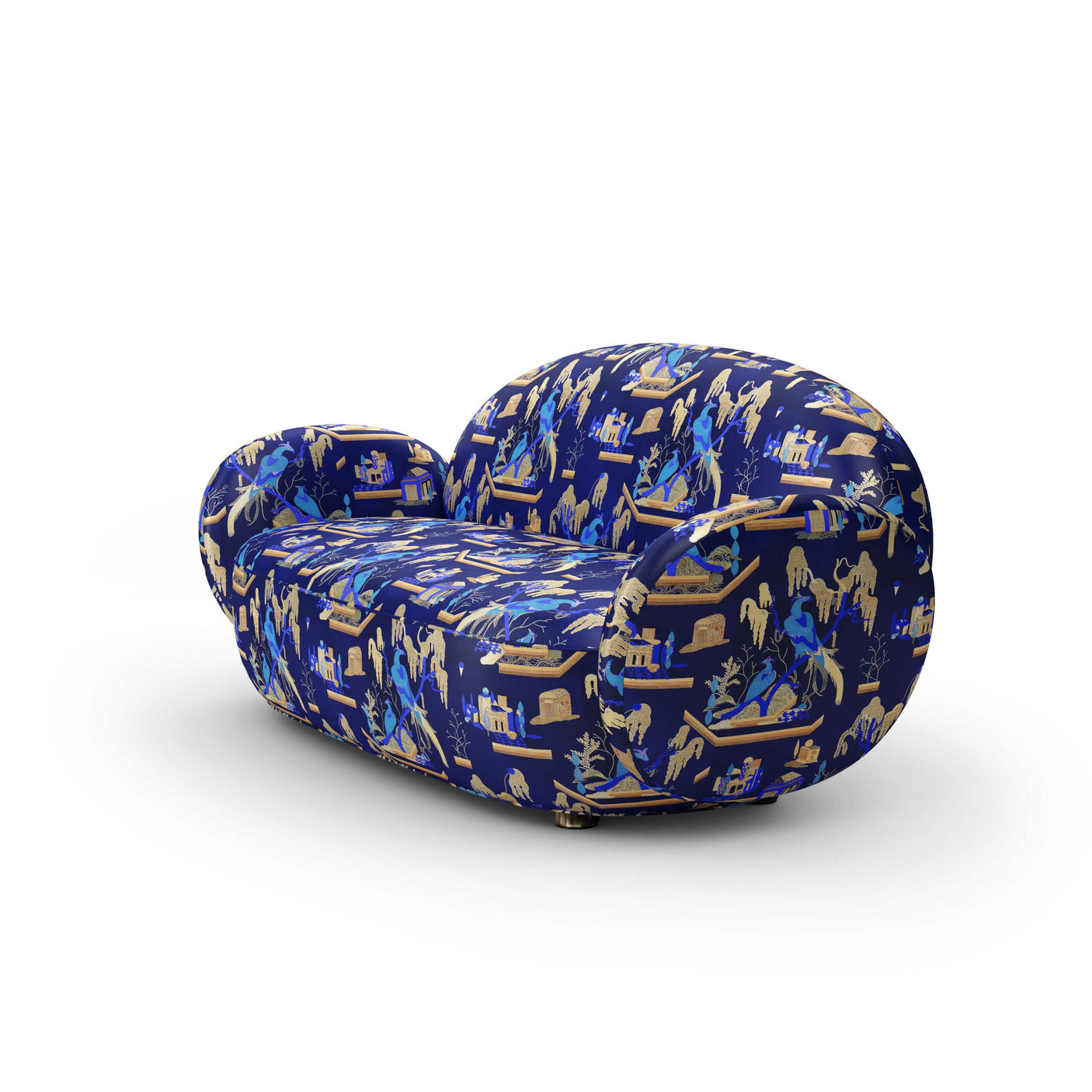 Dolce Sofa - Plush Blue Jacquard Fabric, Cocolea, , ,