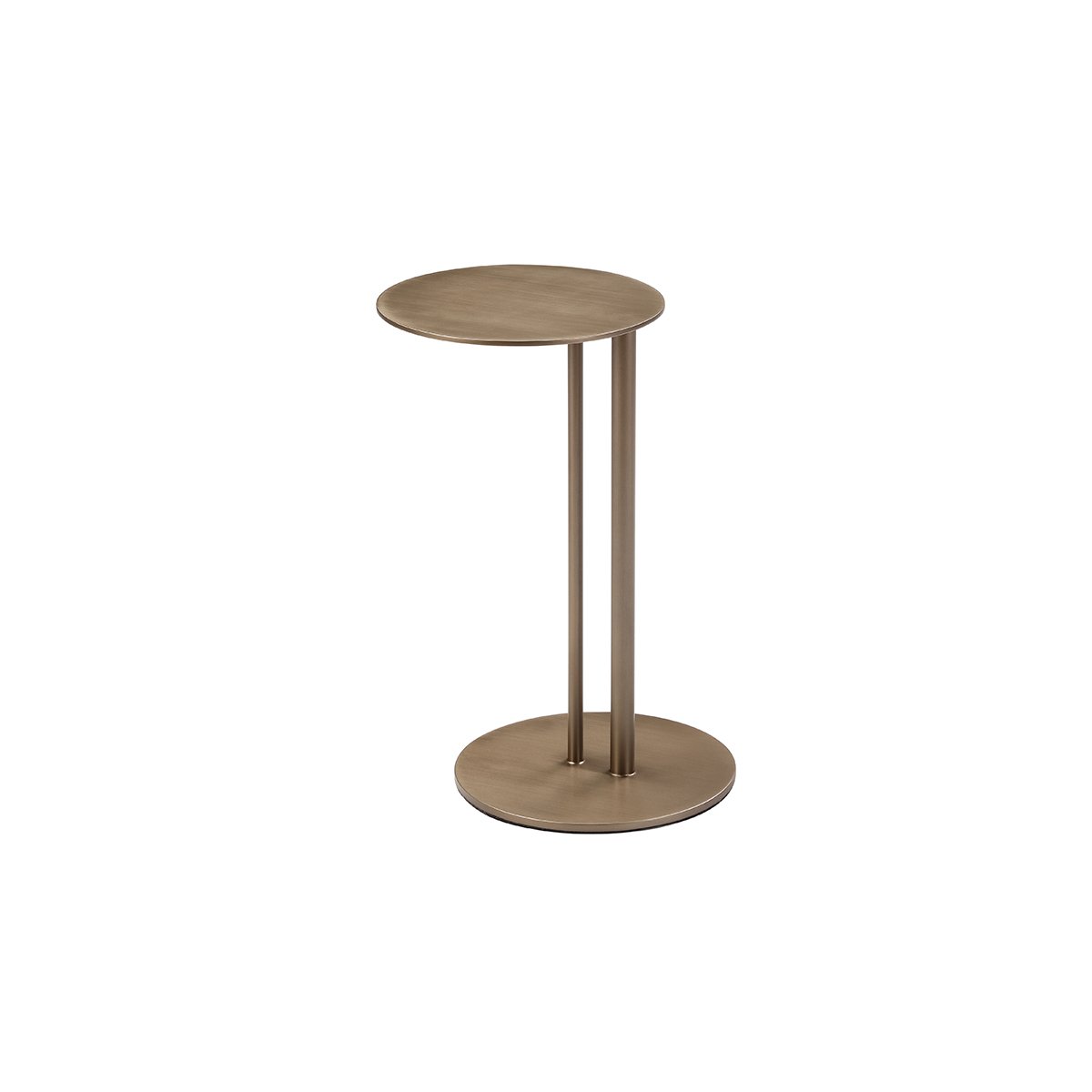 Maison Debrah Gravin small round brass side table with two slender stems on a circular base