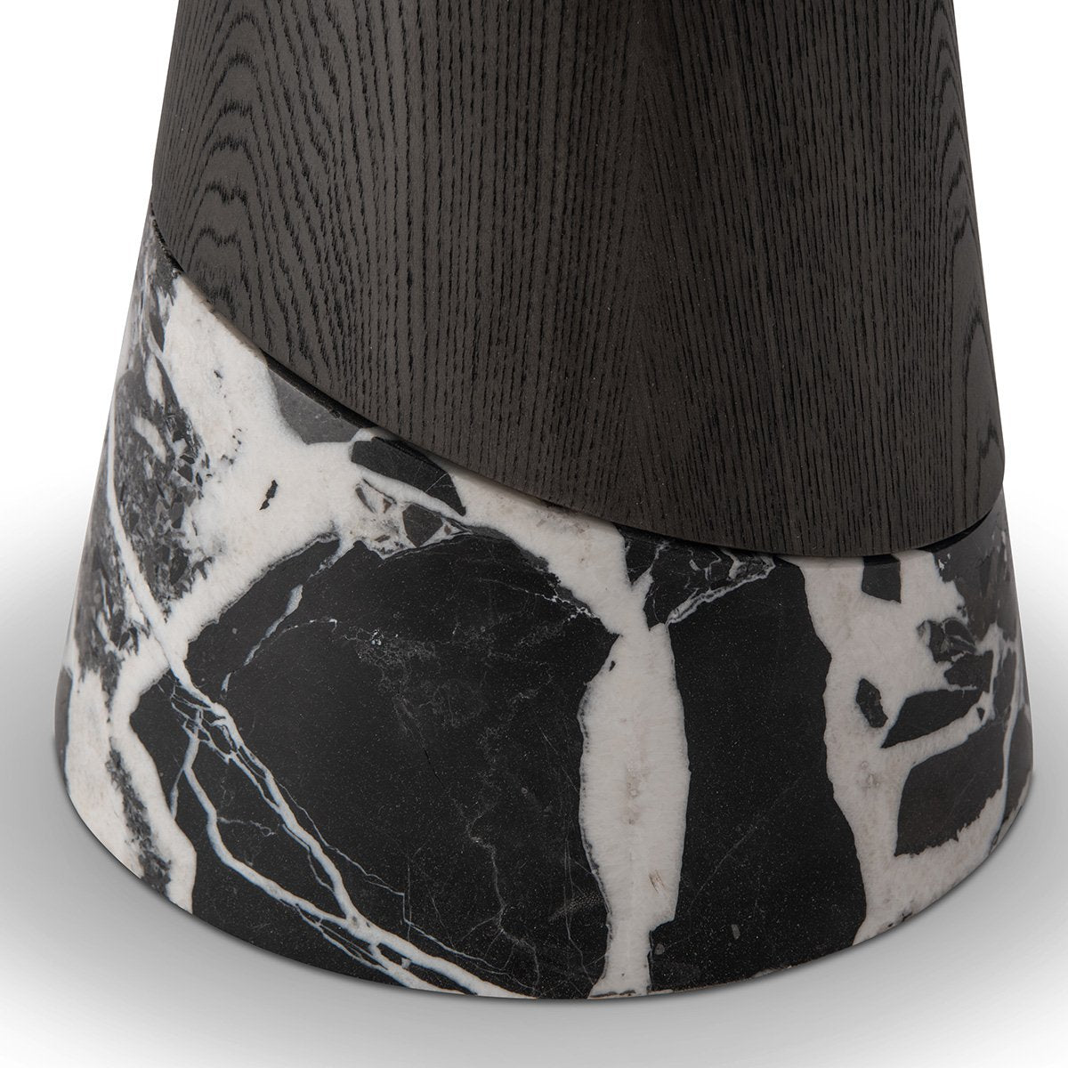 Maison Debrah Nara round side table with dark ash veneer top and black marble base — view 3
