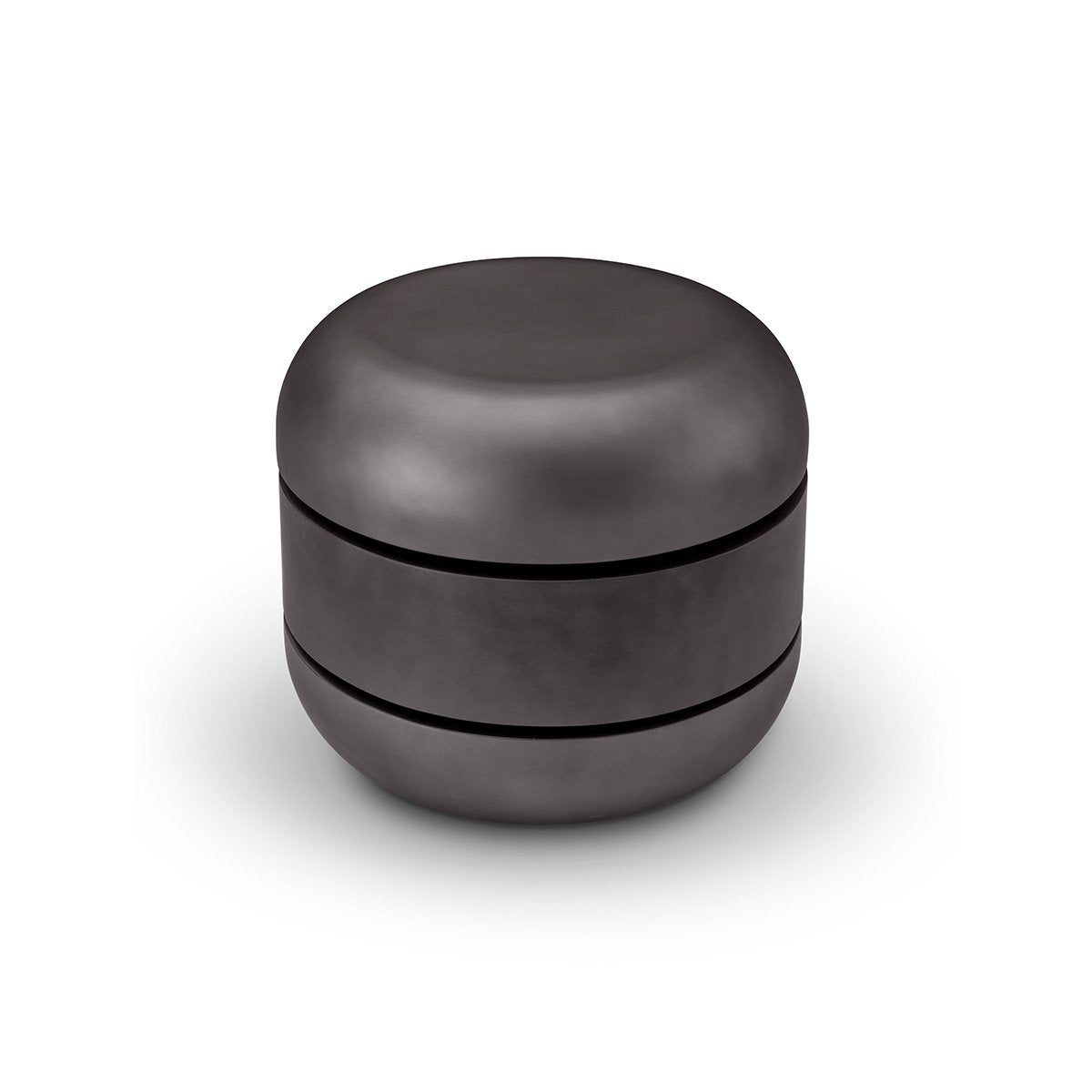 Maison Debrah Halden round grey lacquered side table with two rotating top tiers