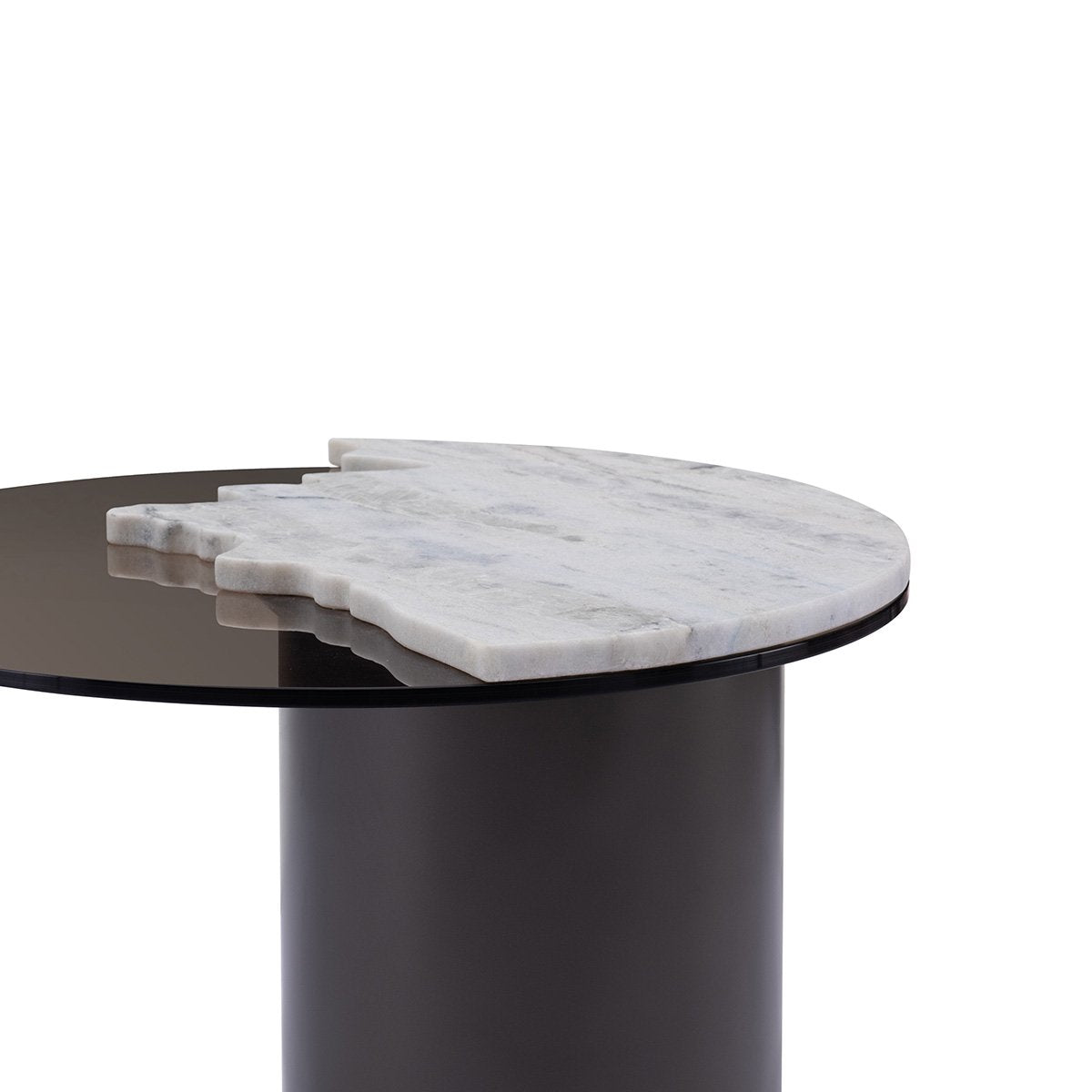 Maison Debrah Arc round side table with maple brown marble top and vintage brass base — view 3